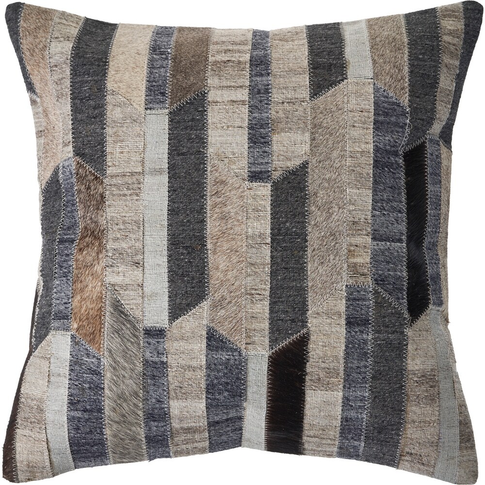 LR Home Multicolored Striped Faux Leather Throw Pillow