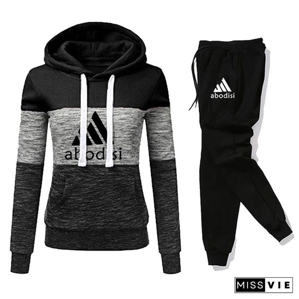 New Arrival Women Hoodie Set Sportwear Suit Casual Jacket Sweatshirt + Pants 2 Pcs Set Splice Tracksuit Suit