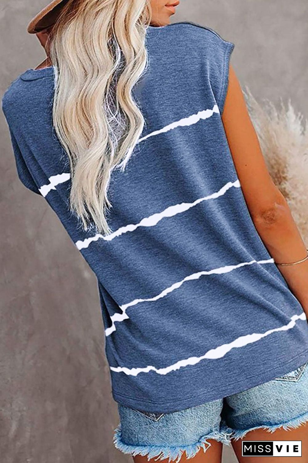 Fashion Street Striped Split Joint O Neck T-Shirts