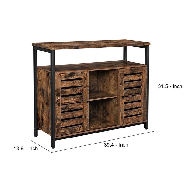 Sideboard with 2 Louvered Doors and Adjustable Shelves， Brown