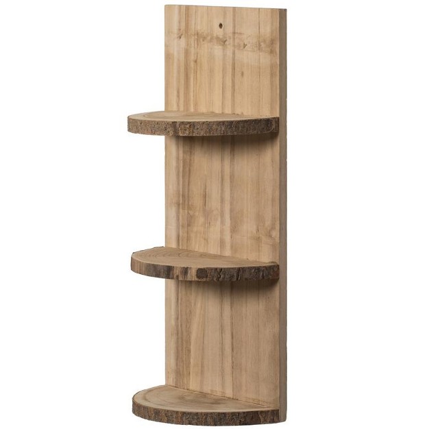 Vintiquewise Natural Wooden Three Sliced Log Wood Shelf Display For Entryway Kitchen And Outdoor