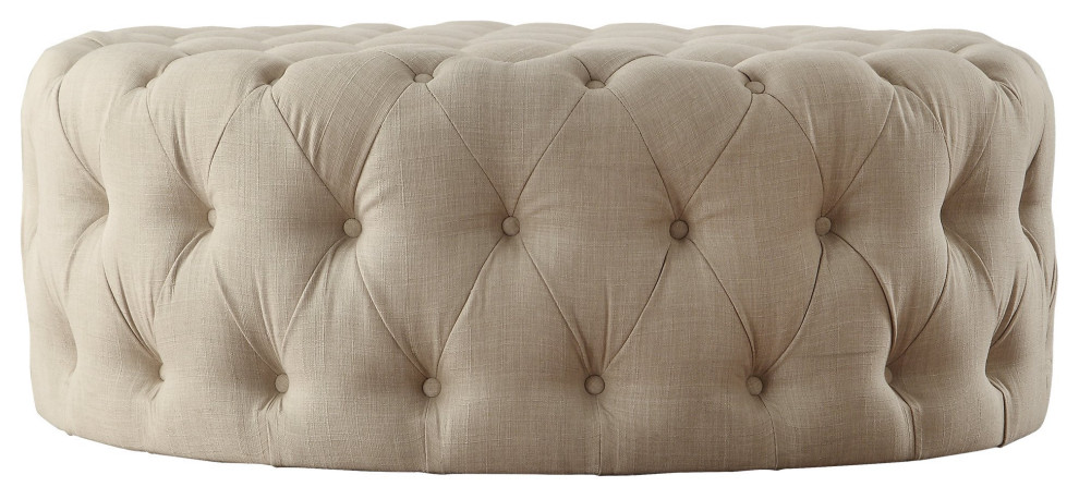 Round Ottoman  Non Locking Casters  ampButton Tufted Upholstered Seat   Transitional   Footstools And Ottomans   by Decor Love  Houzz