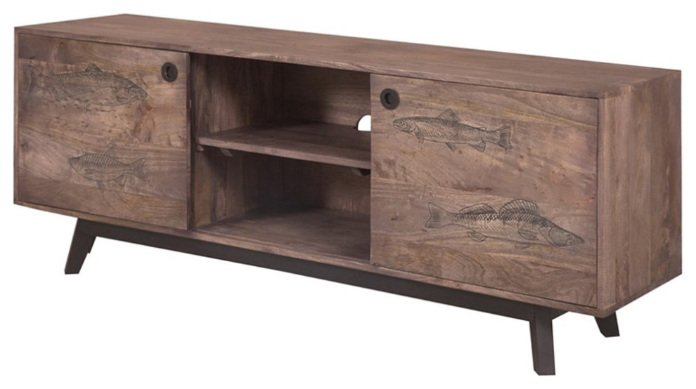 Porter Designs Fish Solid Wood TV Stand   Gray   Rustic   Entertainment Centers And Tv Stands   by Homesquare  Houzz