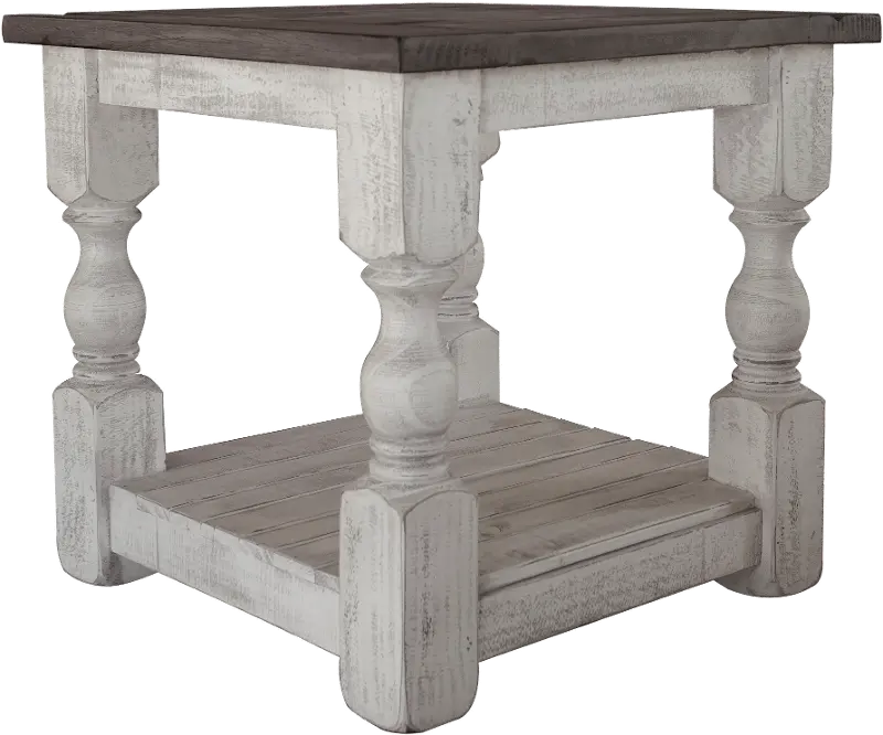 Stone Distressed White End Table