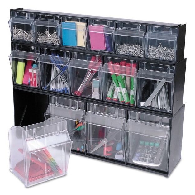 Deflecto Tilt Bin Plastic Storage System W 5 Bins 23 5 8 X 5 1 4 X 6 1 2 Black 20504op