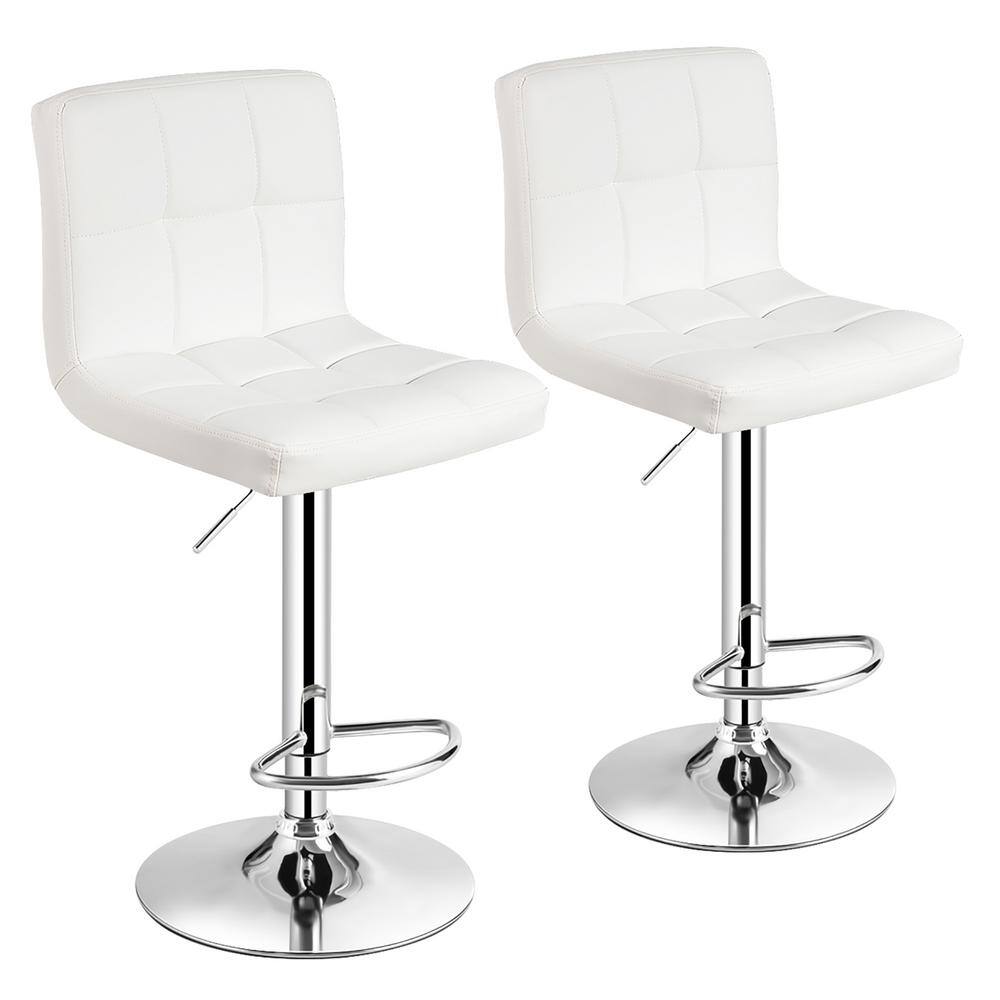 Costway 46 in. White Low Back Metal Adjustable Height Bar Stool with Leather Seat (Set of 2) HW66492WH