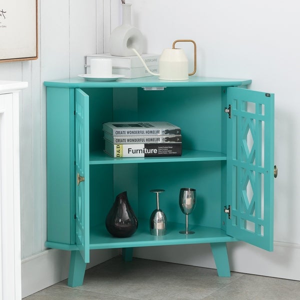 Corner Sideboard Cabinet with 2 Doors and 2-Tier Shelves Free-Standing Corner Storage Organizer