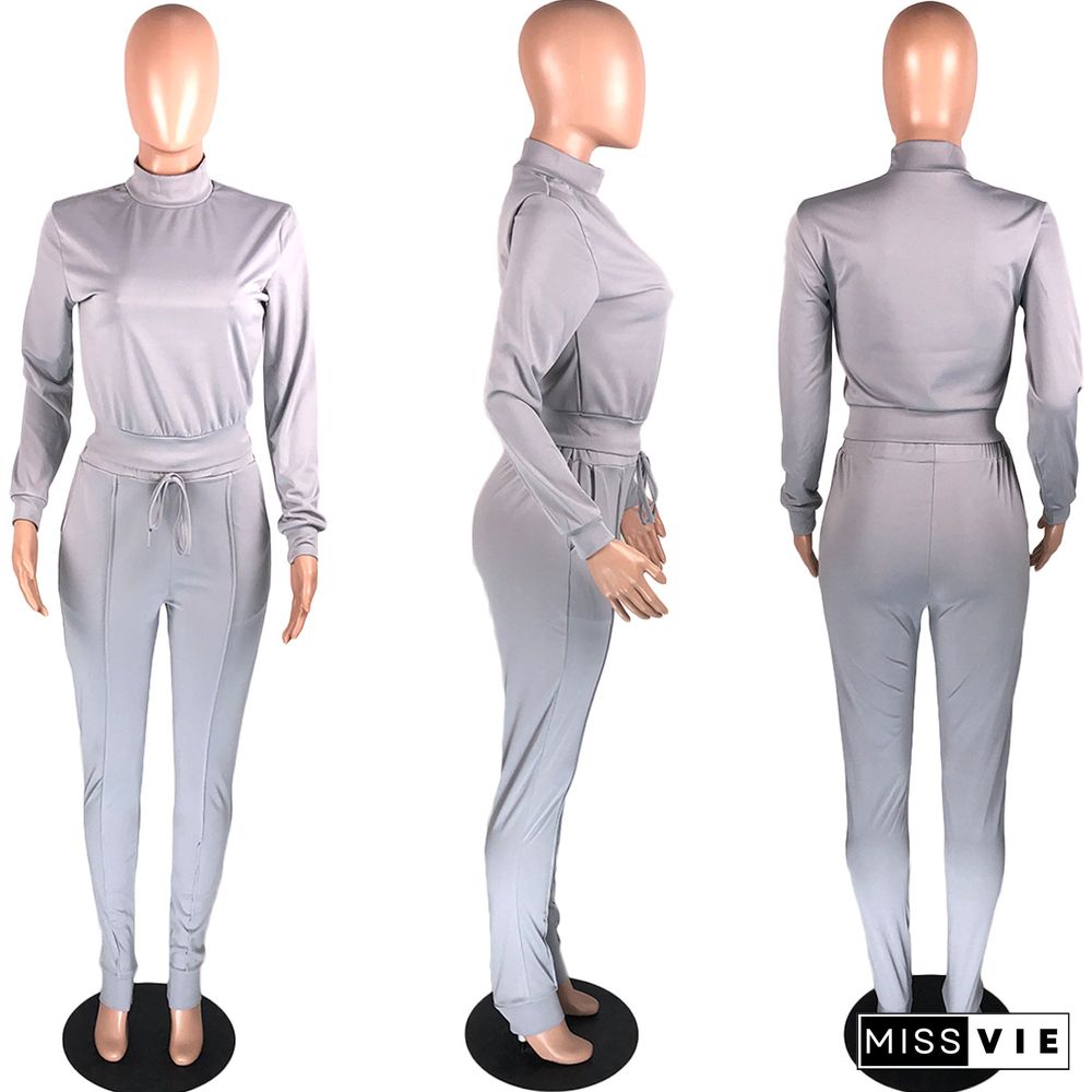 Stylish Solid-color Long Sleeve T-shirt Two-piece Sweatpants Set