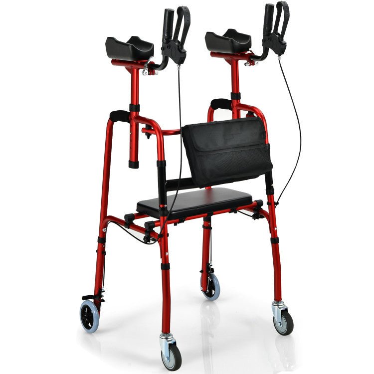 Premium 2-In-1 Folding Auxiliary Walker Rollator With Brakes And Seat