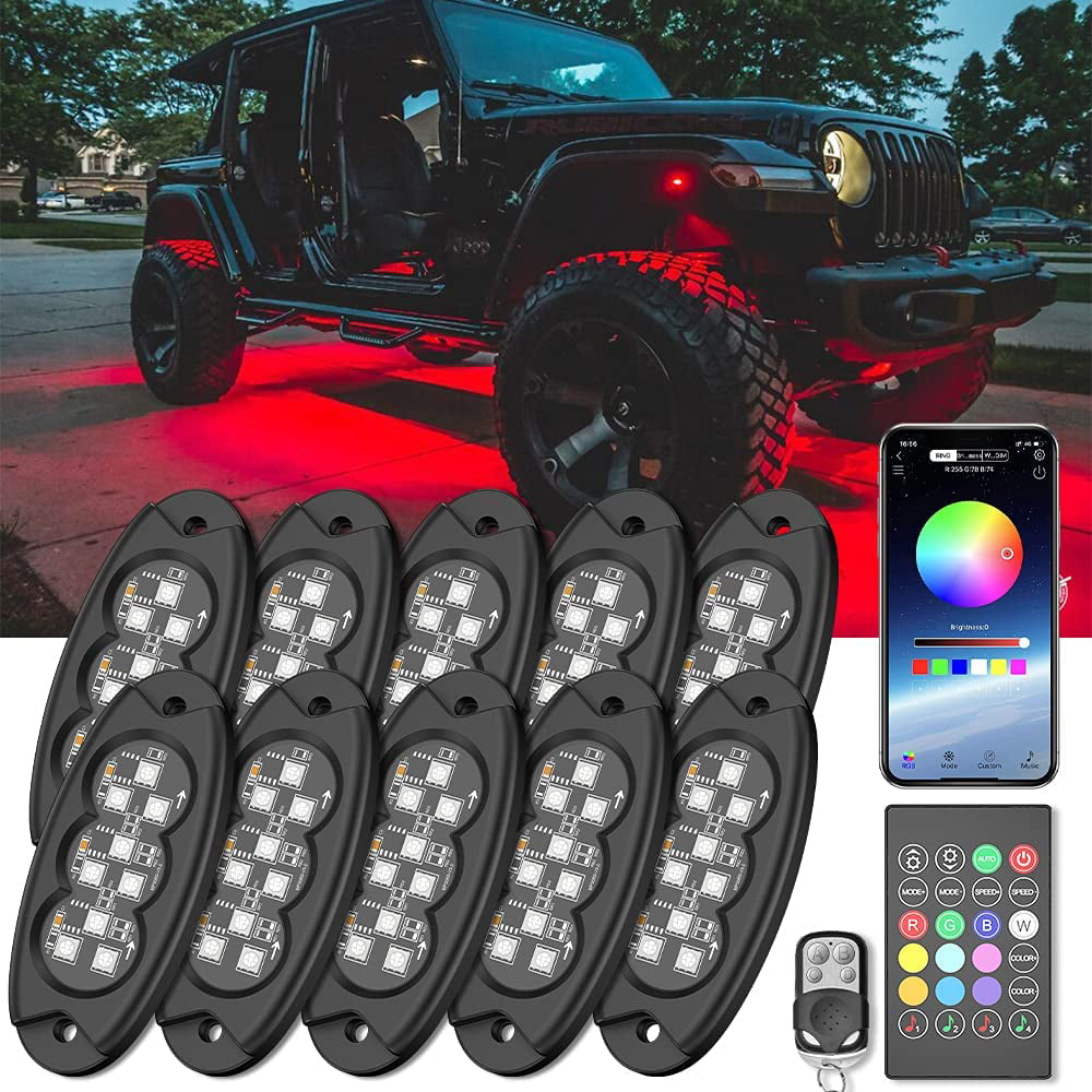 10 Pods LED Rock Light Dreamcolor Mustwin Multicolor Car Underglow Light Kits with APP and RF Remote Control Waterproof Music Mode Underglow Neon Light for Truck Golf Ford ATV UTV Off-Road