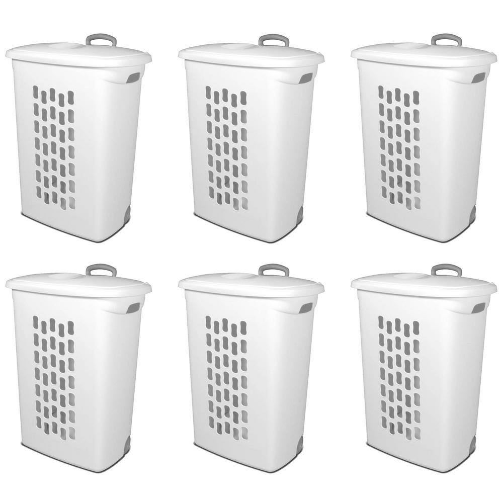 Sterilite White Laundry Hamper With Lift-Top Wheels And Pull Handle (6 Pack) 6 x 12228003