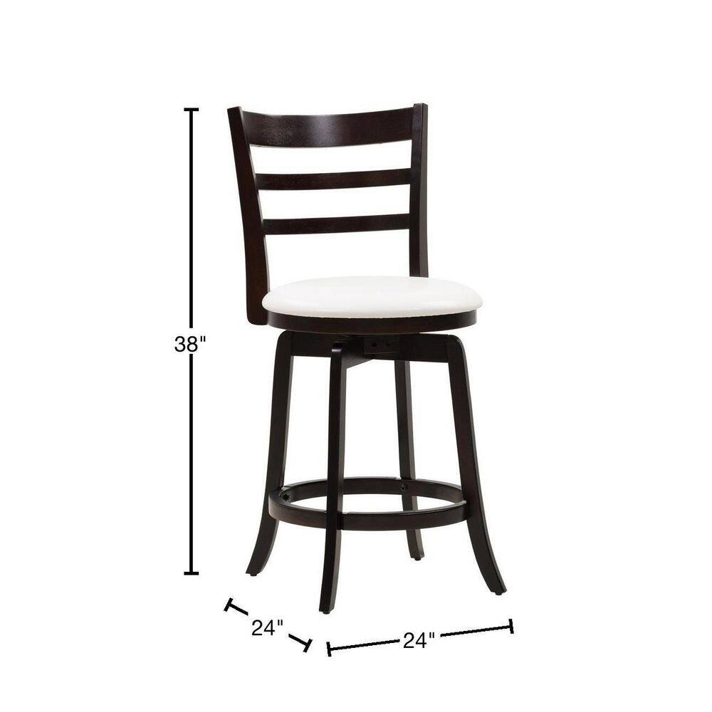 CORLIVING Woodgrove 25 in. Counter Height Wood Swivel Bar Stools with White Leatherette Seat and 3-Slat Backrest DWG-494-B