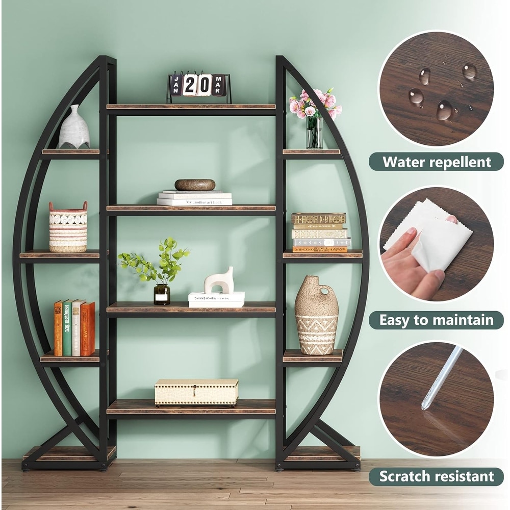 Industrial Bookshelf  Oval Triple Wide 5 Tiers Etagere Bookcase   11.81\