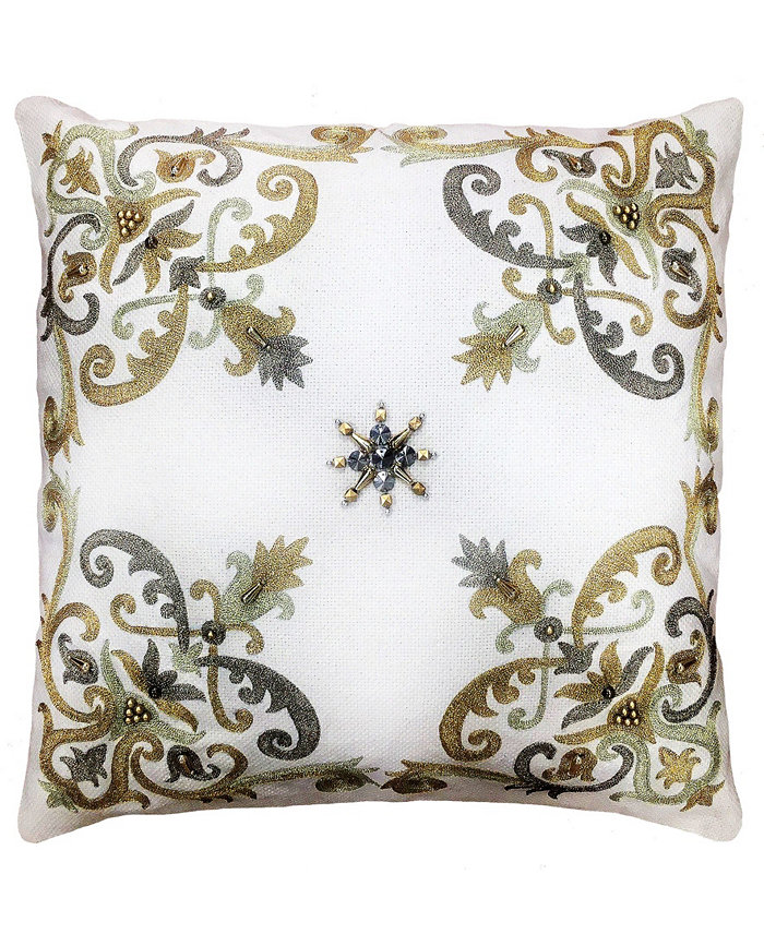 Mod Lifestyles Gold Collection Tray Scrolls Corners Embroidery Pillow， 20