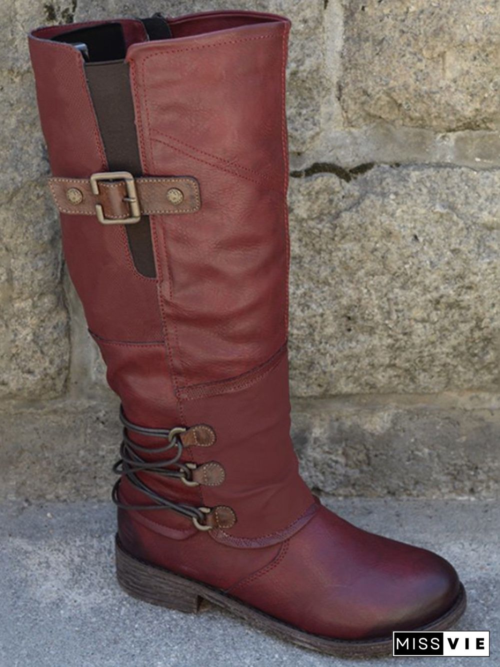 Vintage Buckle Rope Riding Boots