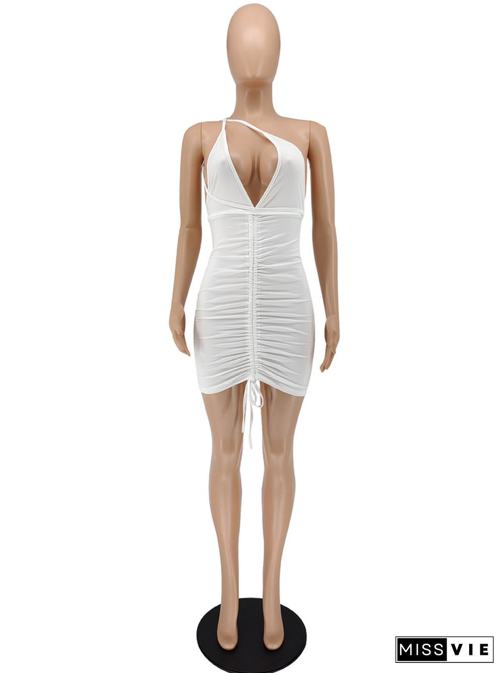 Halter Drawstring Bodycon Backless Bandage Dress