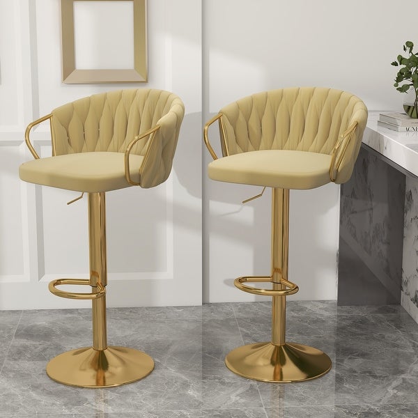 Set of 2 Bar Stool Adjustable Height Swivel Velvet Woven