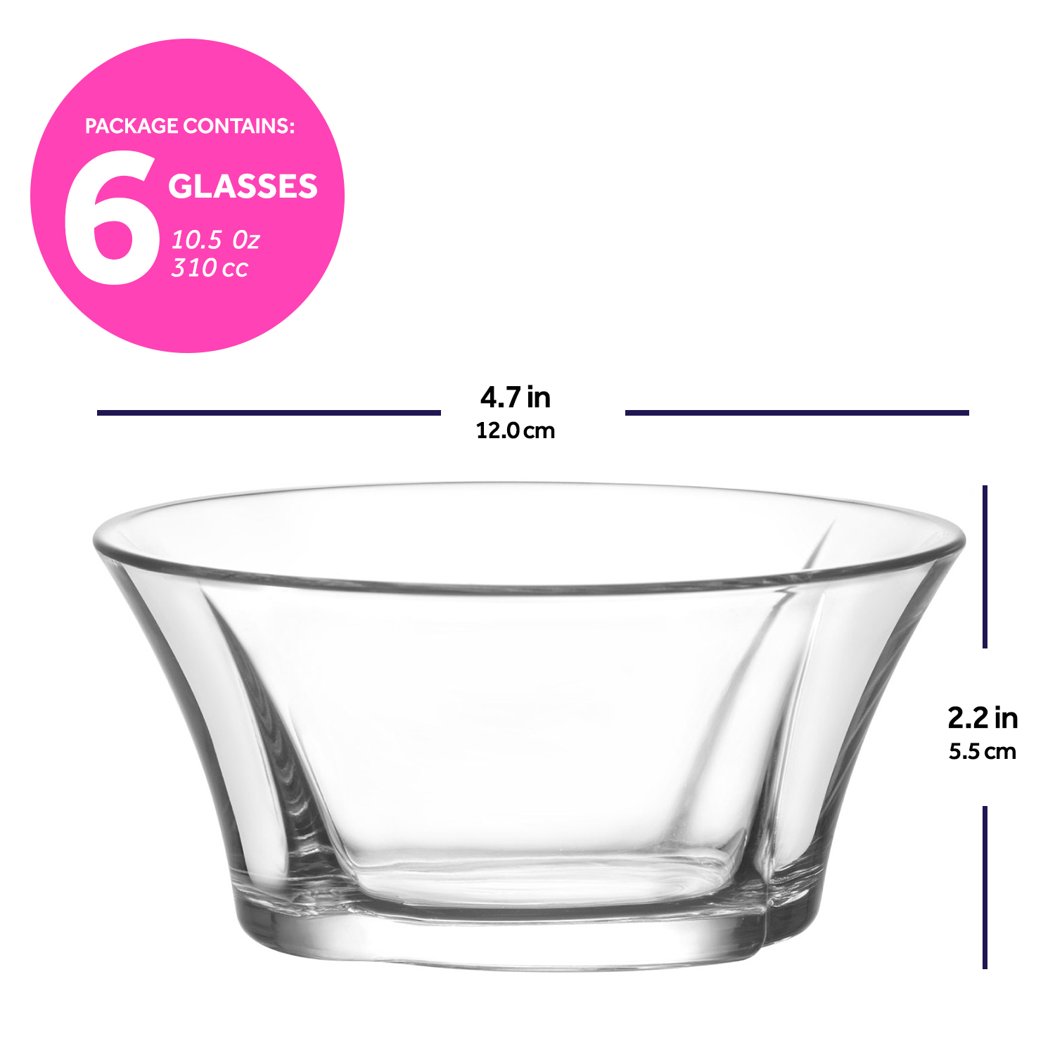 LAV Glass Snack Bowls Set of 6 - Clear Glass Dessert Serving Bowls 10 oz