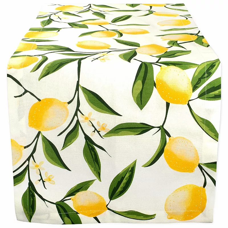 72 Green and Yellow Lemon Printed Rectangular Table Runner