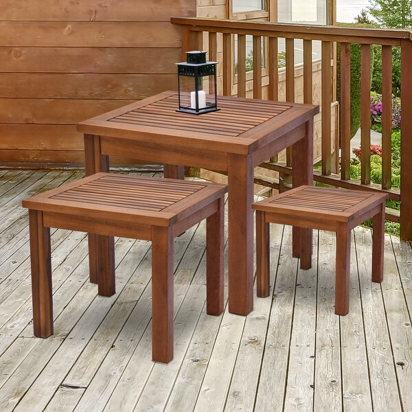 Outsunny 3 Piece Outdoor Side Nesting Table Patio Set with Acacia Wood Build and MultiFunctional Design