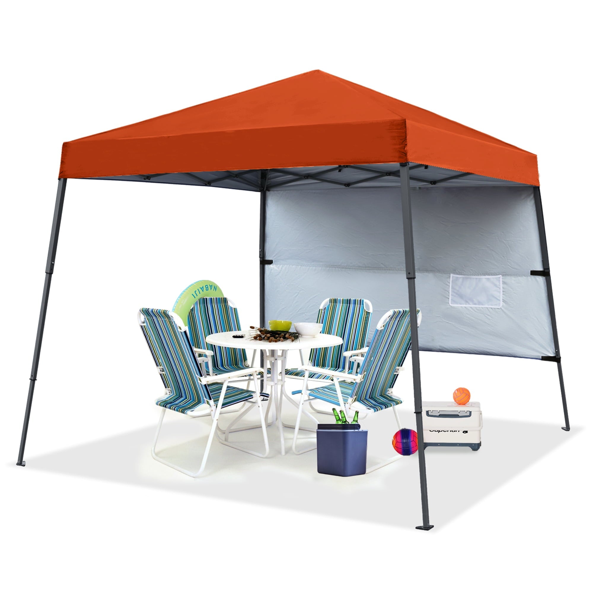 ABCCANOPY 8 ft x 8 ft Outdoor Pop up Slant Leg Canopy Tent with 1 Sun Wall and 1 Backpack Bag - Orange