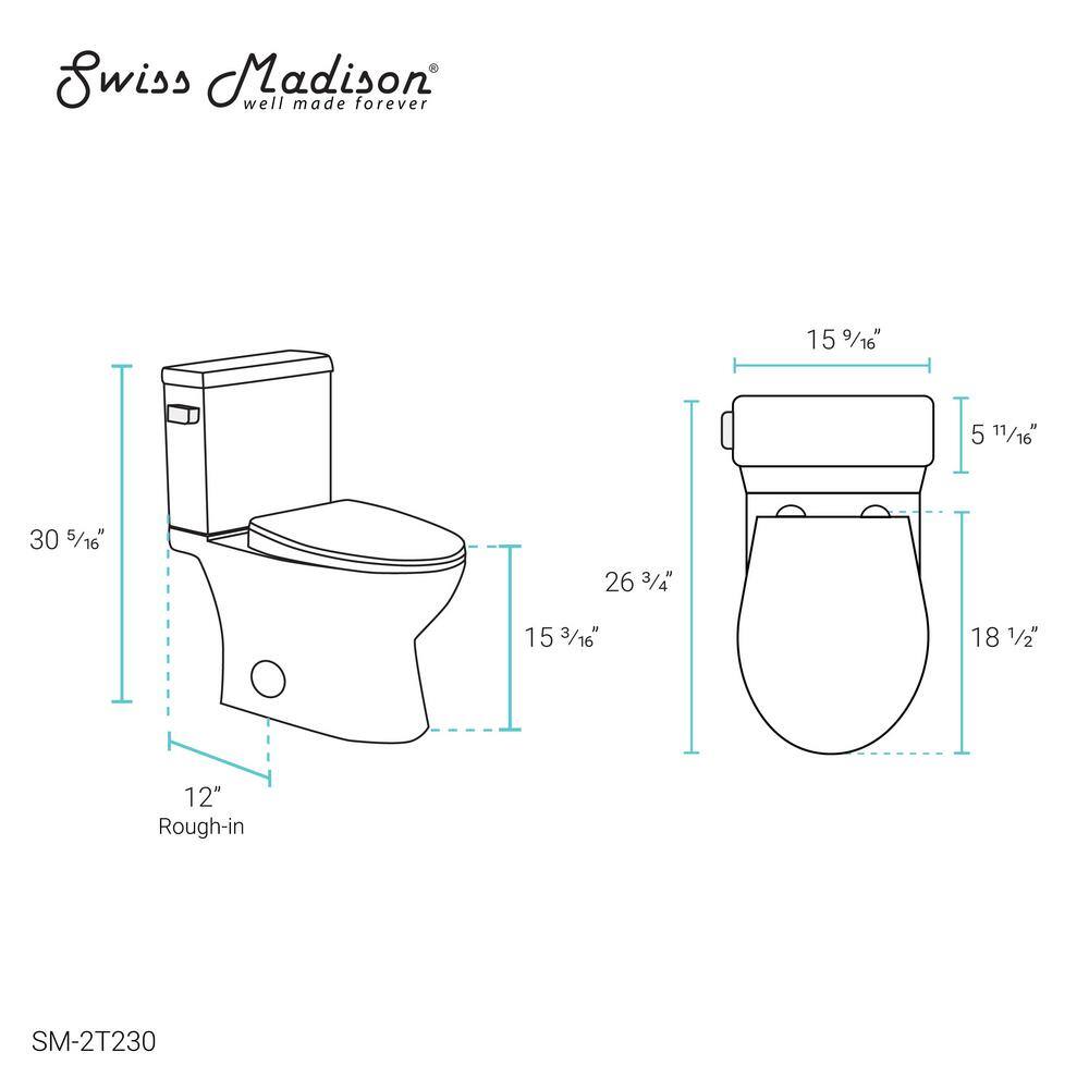 Swiss Madison Cache 2-piece 1.28 GPF Single Flush Elongated Toilet in Glossy White Seat Included SM-2T230