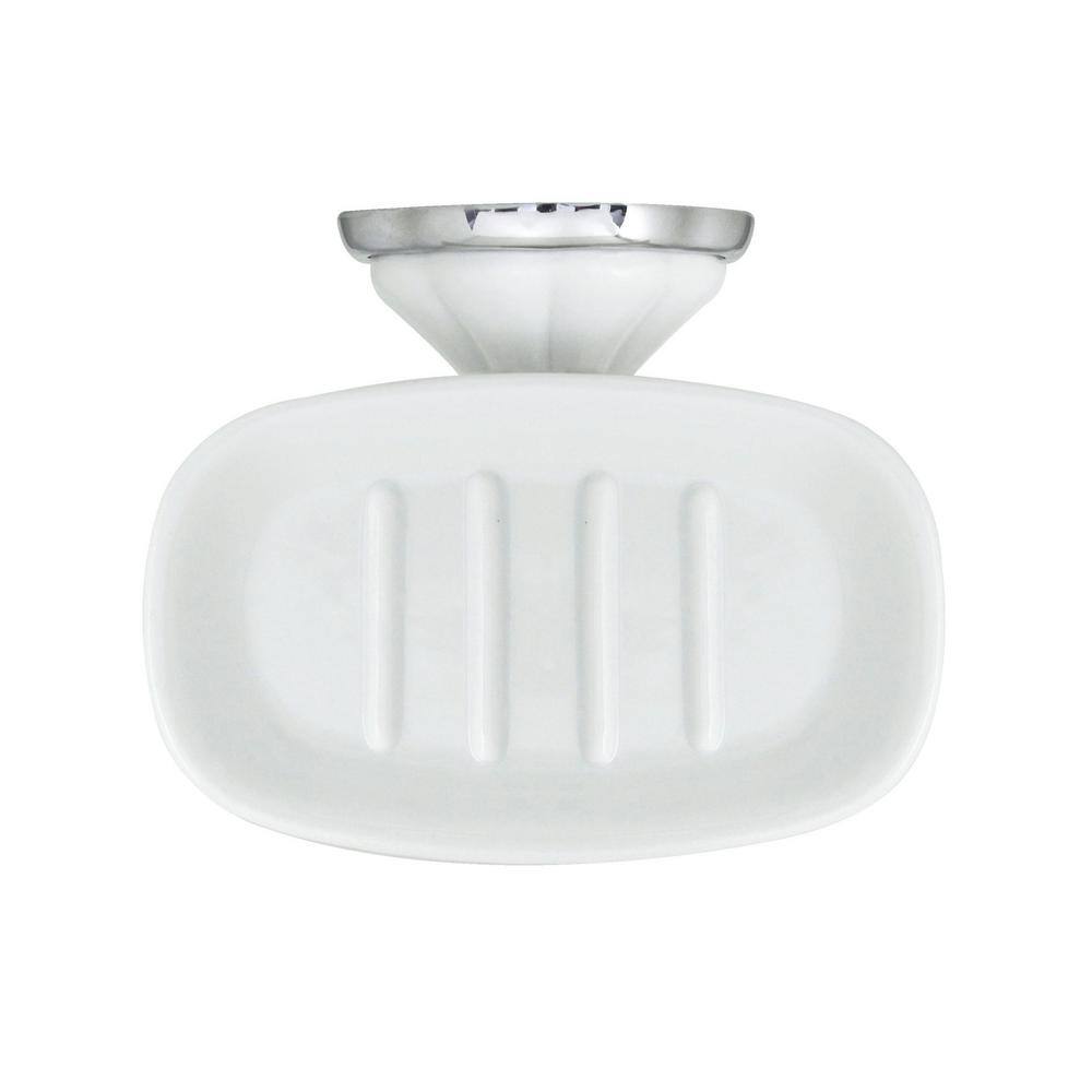 MODONA Flora Porcelain Soap Dish in White Porcelain and Polished Chrome 9969-A