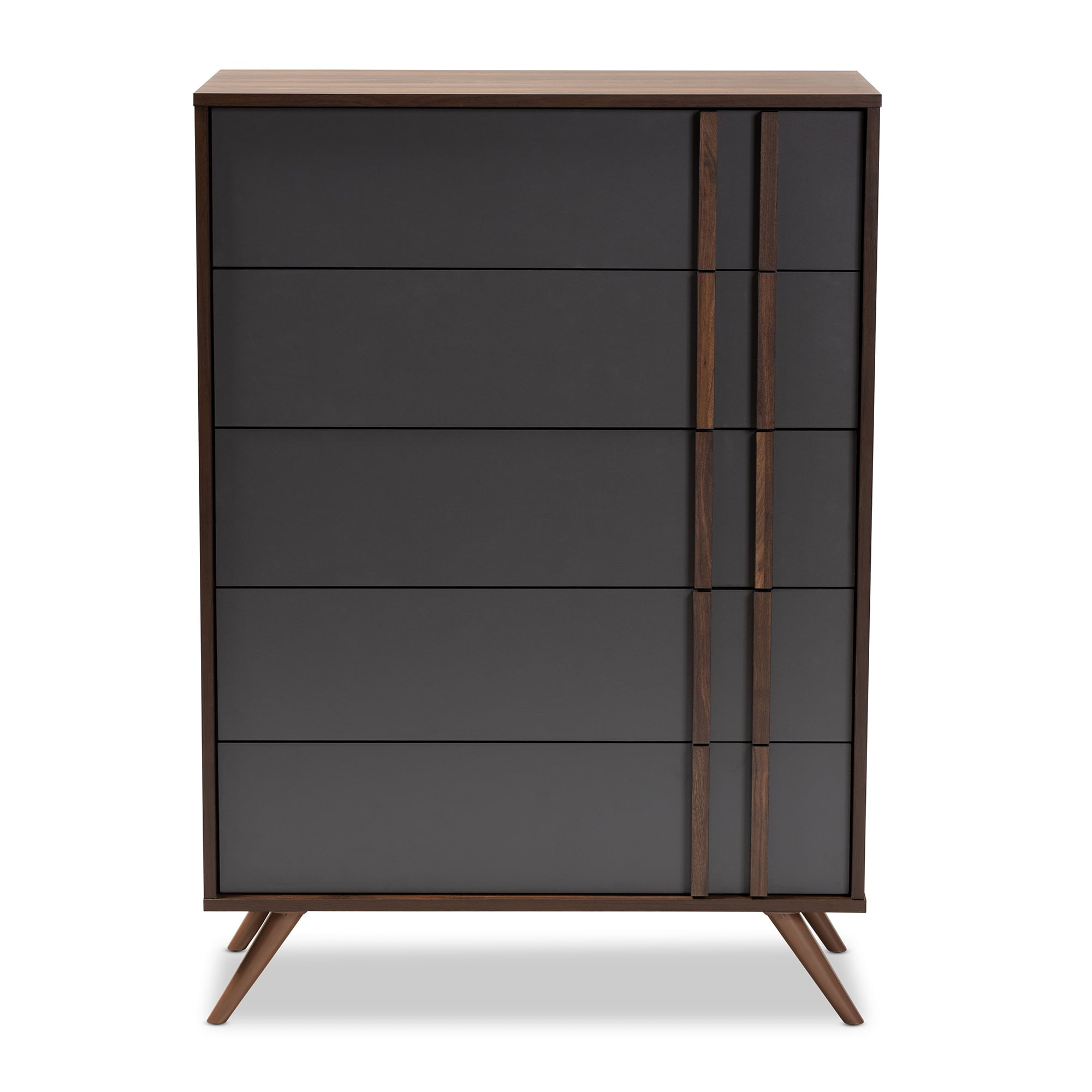 Baxton Studio Naoki Modern and Contemporary Two-Tone Grey and Walnut Finished Wood 5-Drawer Bedroom Chest