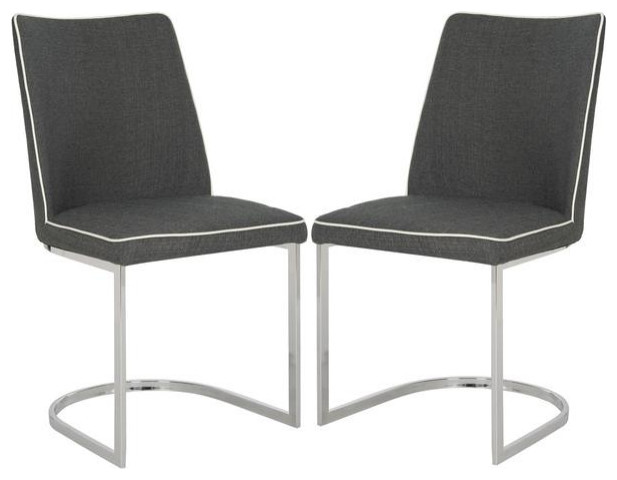 Tedra 18  x27 x27h Linen Side Chair set of 2 Grey / White / Chrome   Contemporary   Dining Chairs   by AED Luxury Home Decor  Houzz