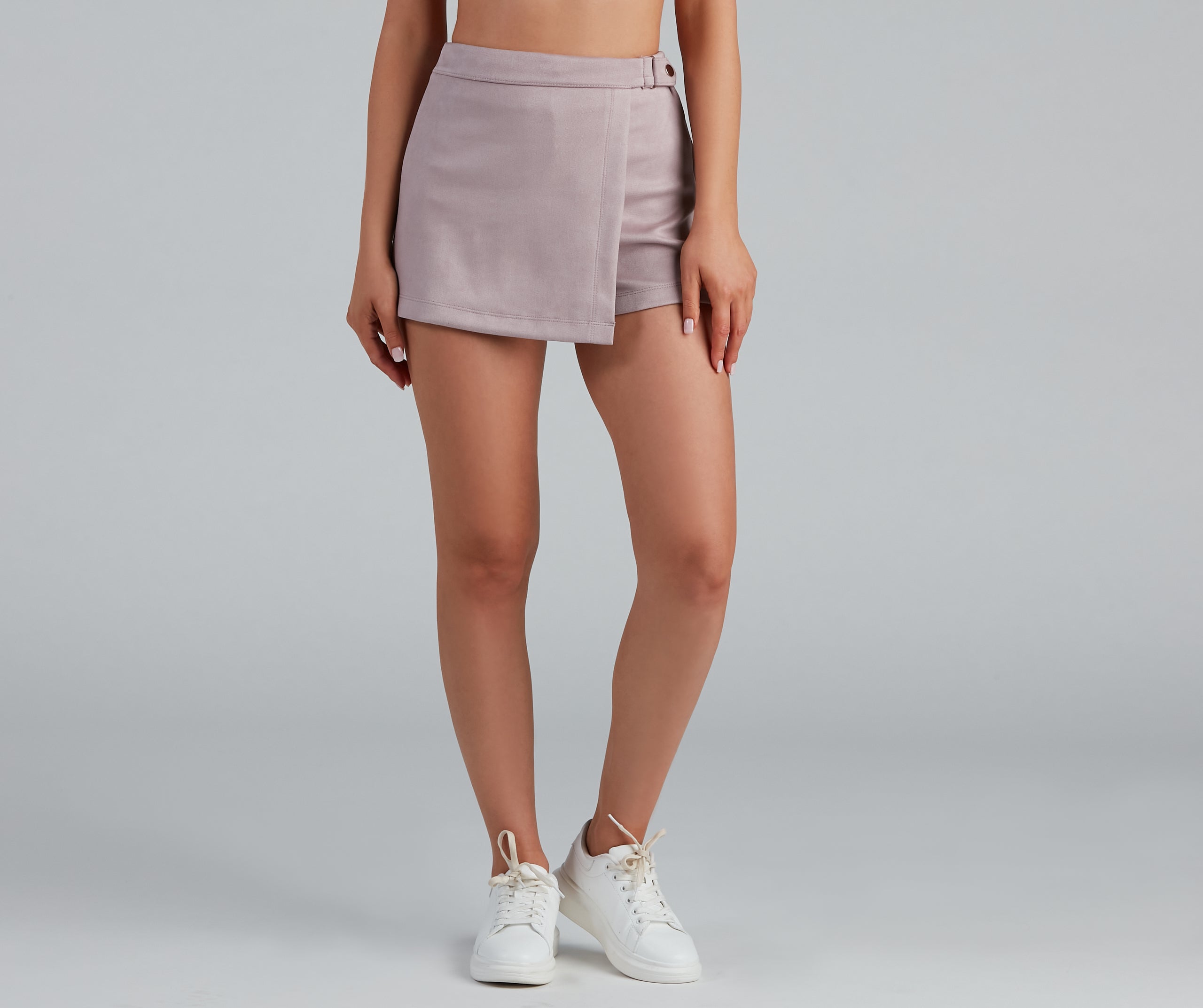 Running Late Side Snap Faux Suede Skort