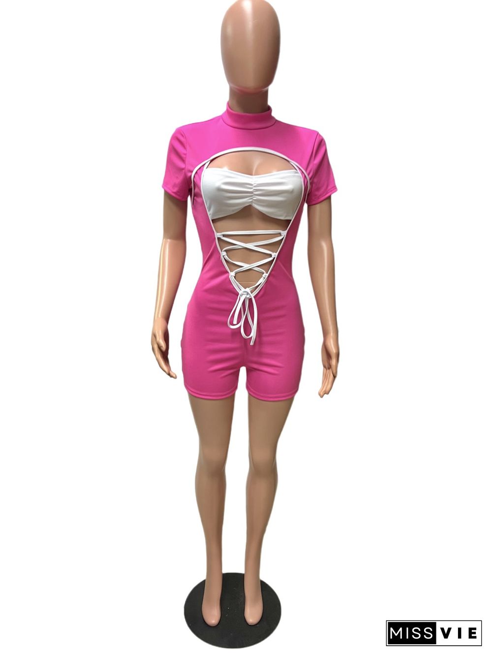 Color Patchwork Cut Out Bandage Bodycon Rompers