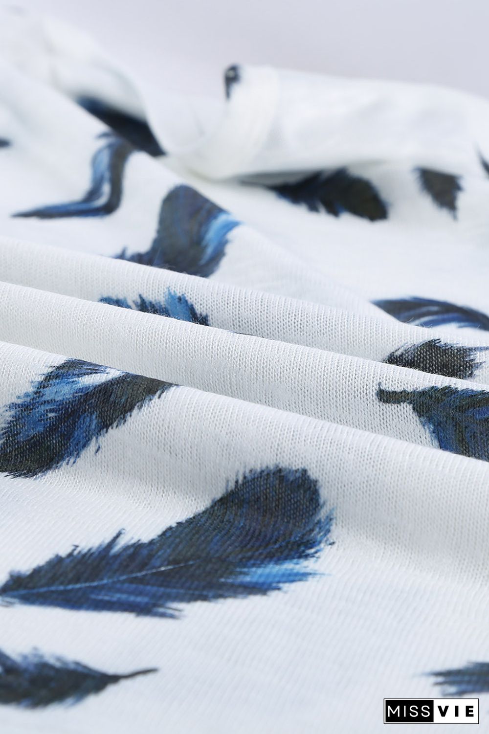 White Feather Print Short Sleeve Tee