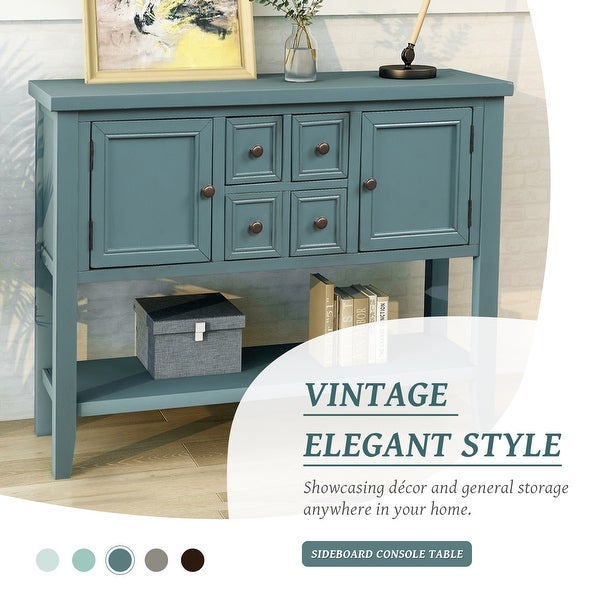 Series Buffet Sideboard Console Table With Bottom Shelf (Dark Blue)