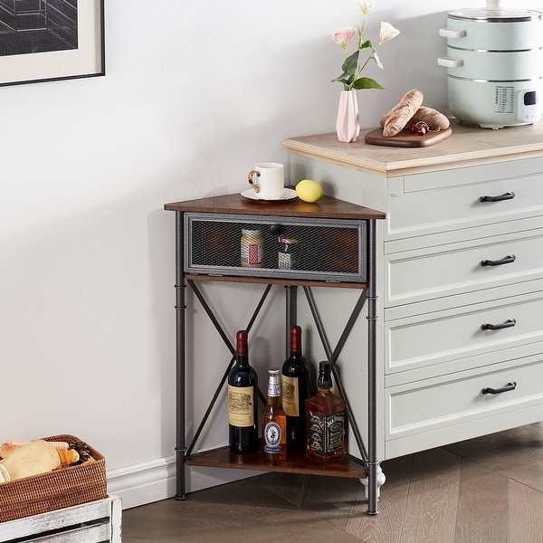 Javlergo Triangle Corner Table with Storage Shelf