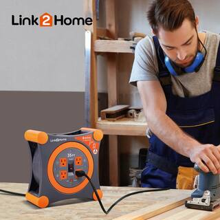 Link2Home 35 ft. 143 Extension Cord Storage Reel with 4 Grounded Outlets and Overload Protection EM-EL-350E