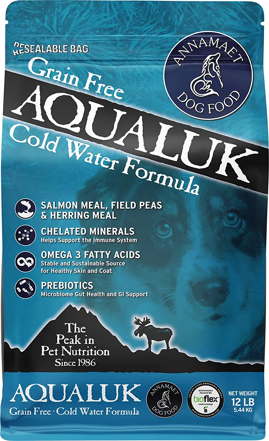 Annamaet Grain-Free Aqualuk Cold Water Fish Formula Dry Dog Food (Salmon and Herring) 12-lb Bag