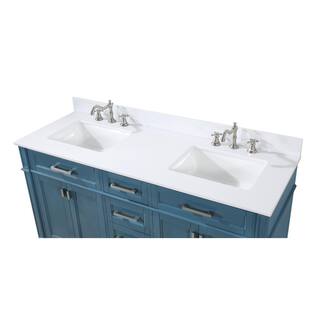 Benton Collection Durand 60 in. W x 22 in D. x 35 in. H Double sink Bath Vanity in Teal blue with ceramic sink and White quartz Top QT-1808D60TB-BS