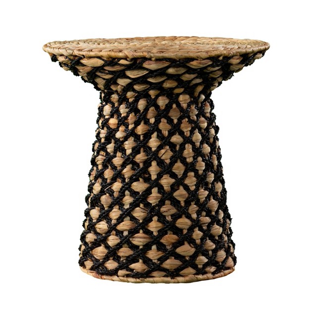 Skernan Woven Accent Table Natural black Aiden Lane