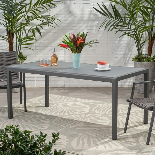 Cape Coral Outdoor Aluminum Dining Table with Tempered Glass Table Top by Christopher Knight Home