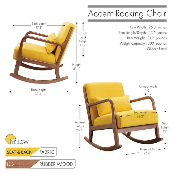 Porthos Home Ima Accent Rocking Chair， Fabric Upholstery， Rubberwood Legs