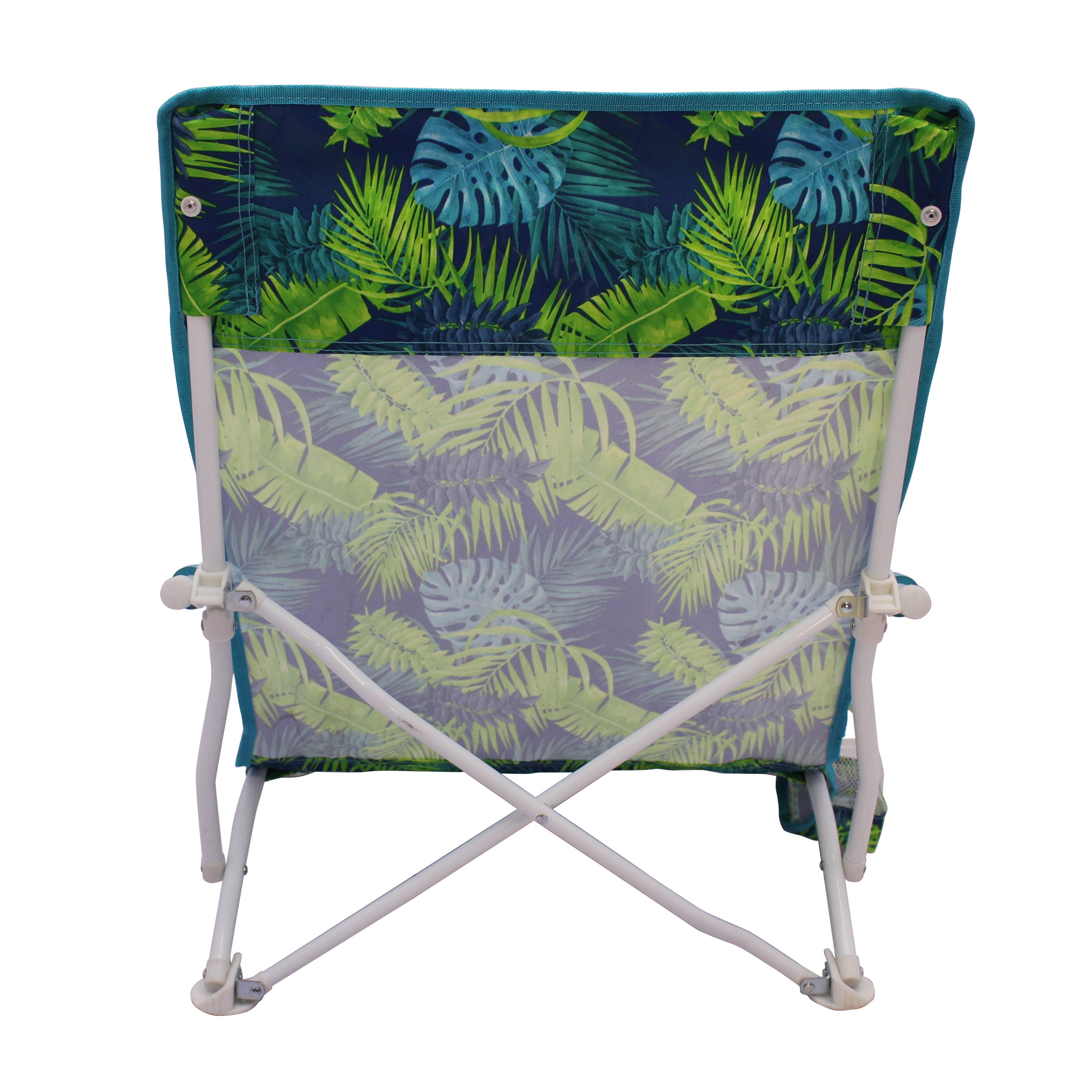 Mainstays Folding Low Seat Soft Arm Beach Bag Chair with Carry Bag, Green Palm