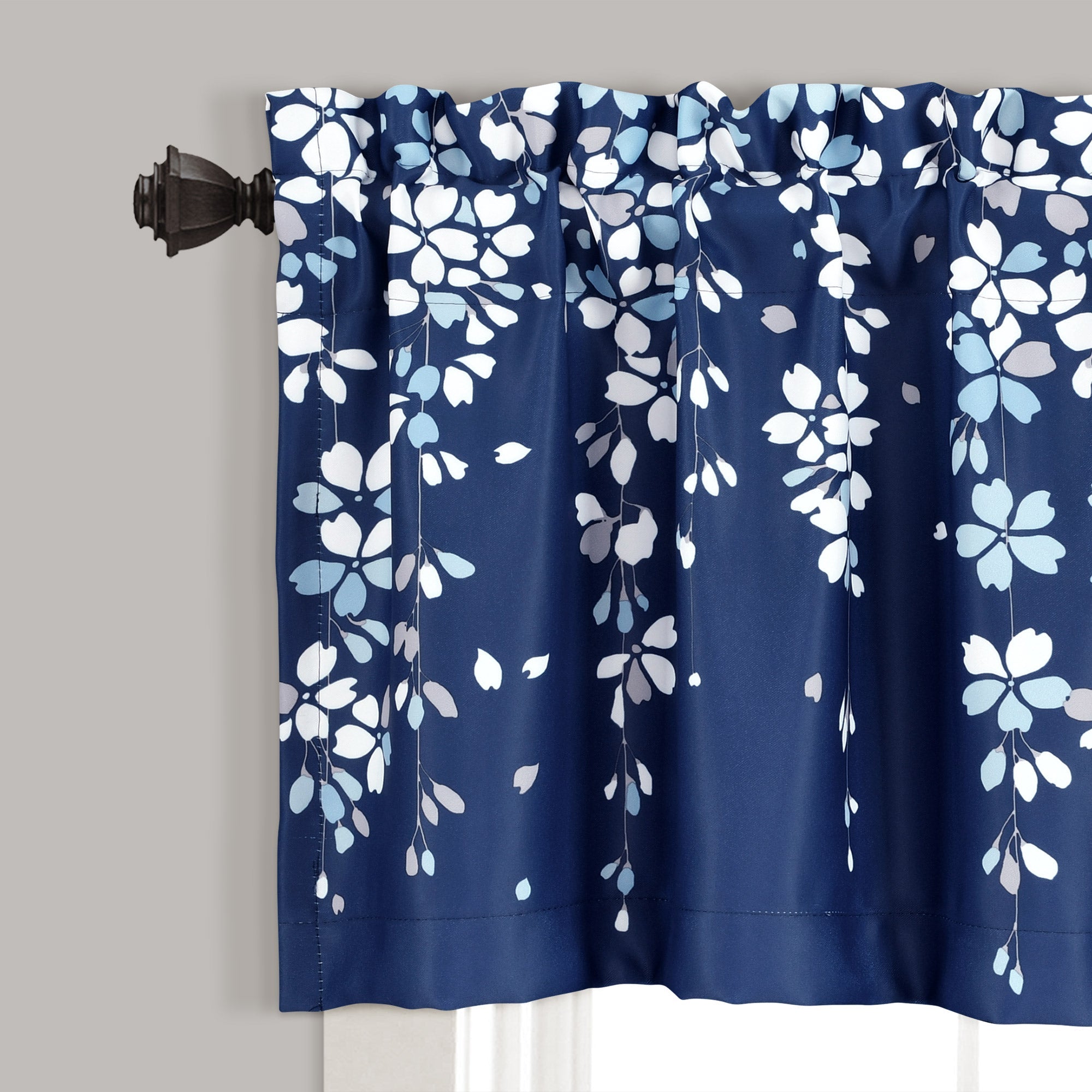 Lush Decor Weeping Flower Room Darkening 18" x 52" + 2" Header Floral Navy 3" Rod Pocket Single Valance