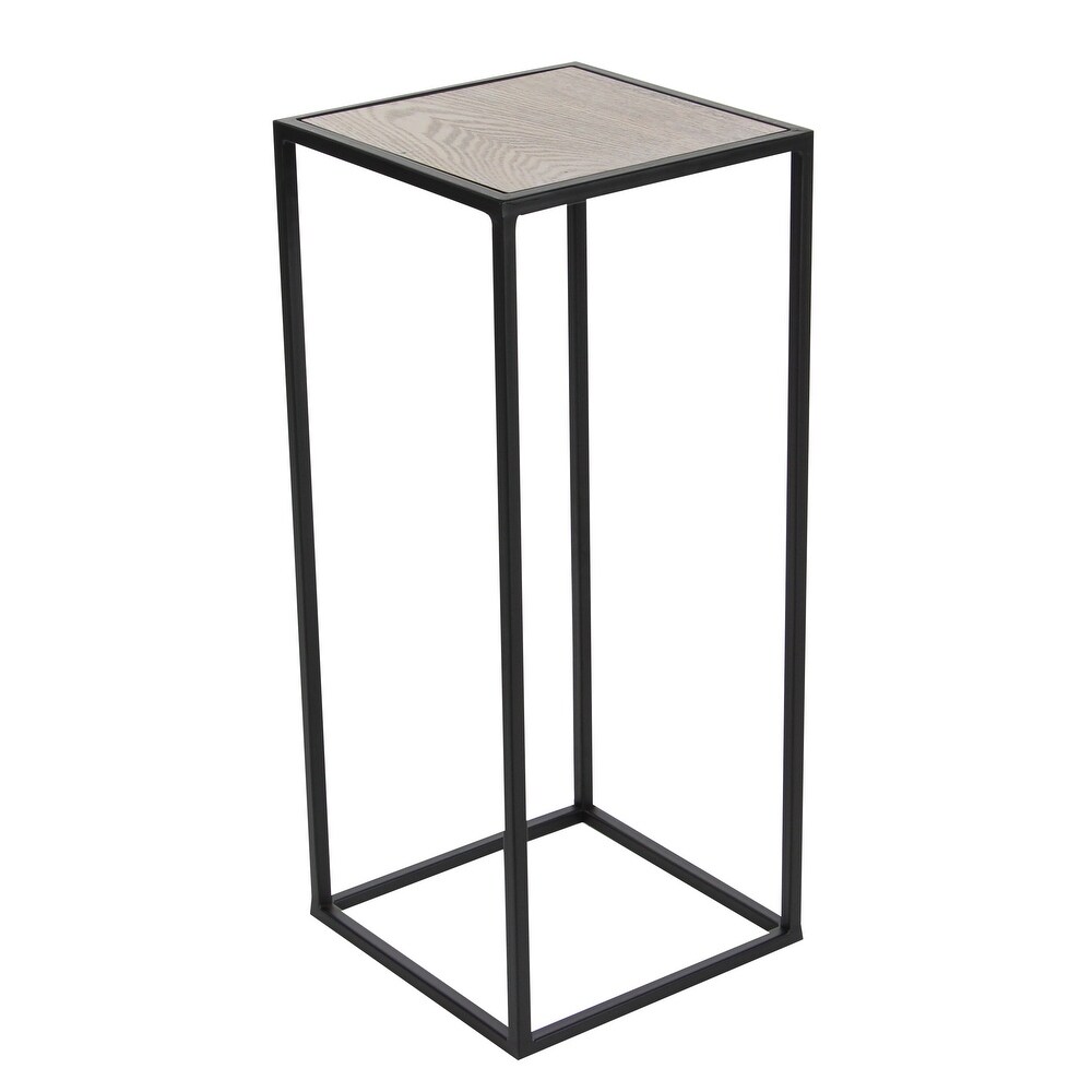 Black Metal Contemporary Accent Table with Brown Wood Tops (Set of 2)   13 x 13 x 28