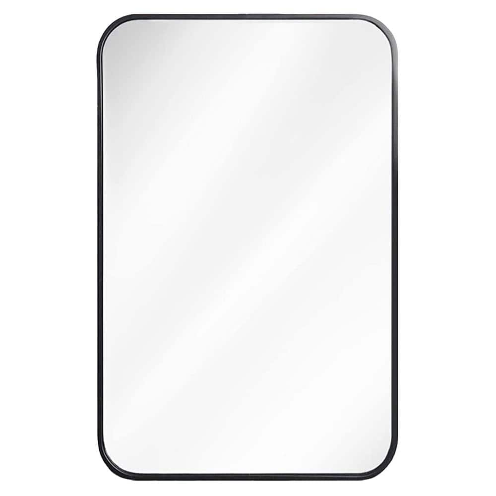 24 in. W x 32 in. H Matte Black Metal Framed Rounded Corner Rectangular Wall Mirror Z-XINGBIAN