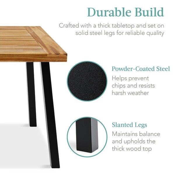 6Person Indoor Outdoor Acacia Wood Dining Table，Picnic Table w/PowderCoated Steel，350 Pound Capacity Legs