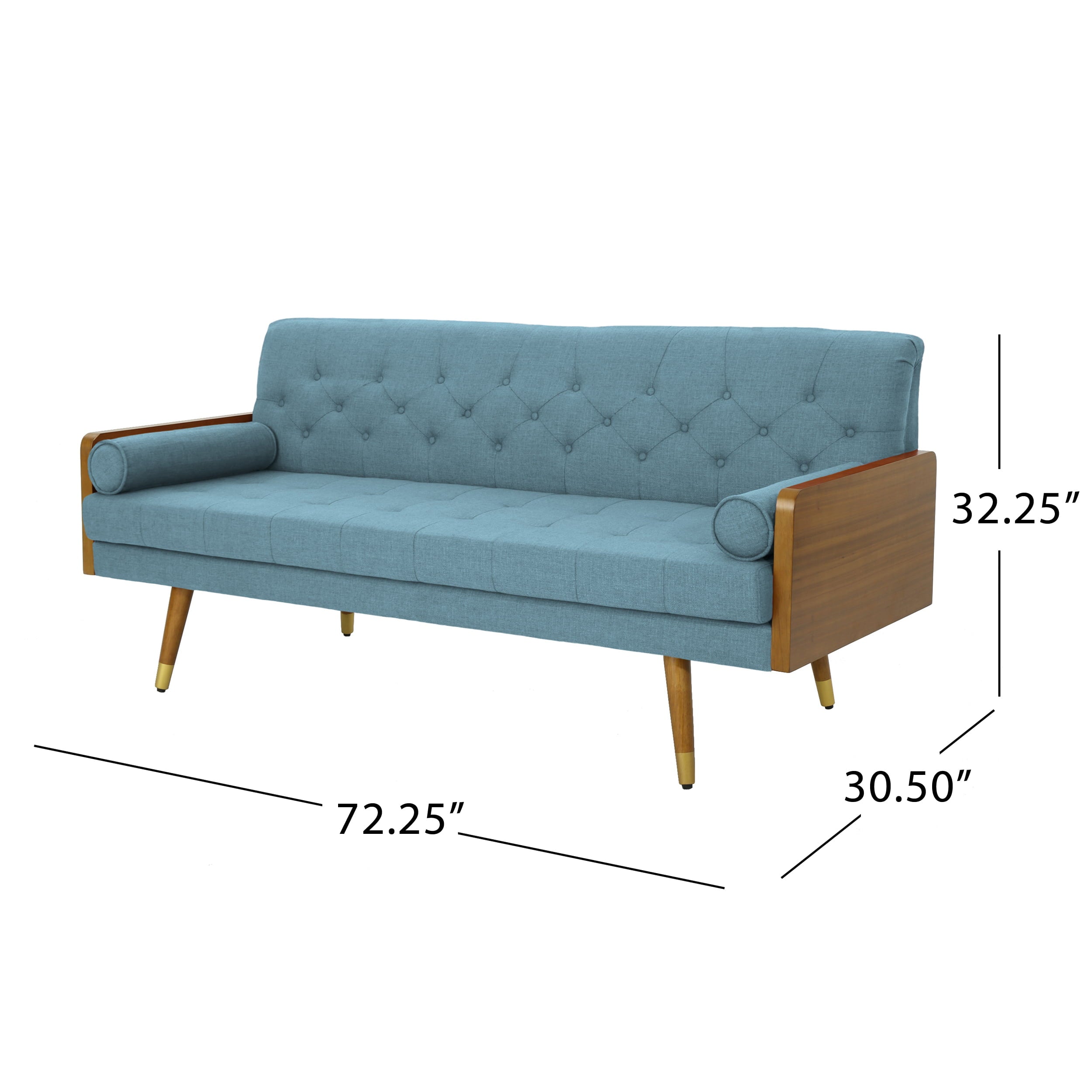 Noble House Nathanial Fabric Tufted Sofa, Blue, Dark Walnut