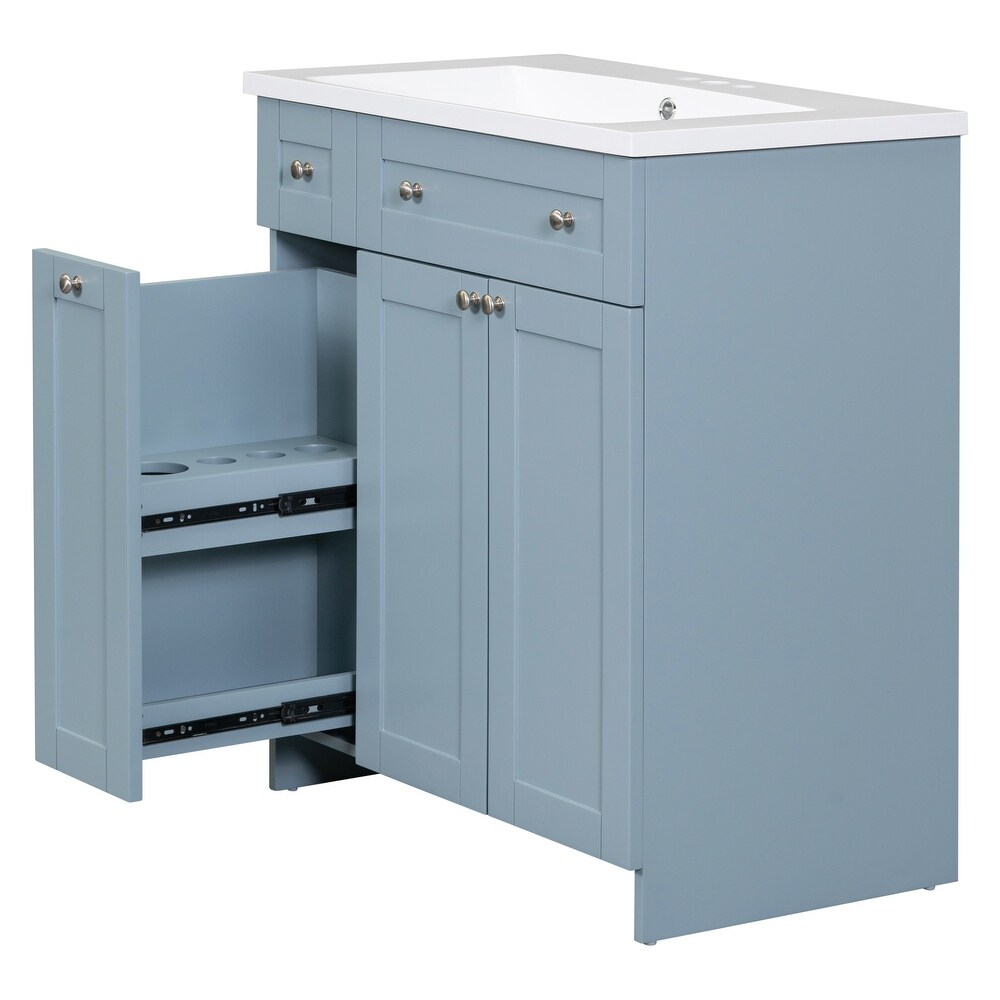 Resin Bathroom Vanity Cabinet with Combined Integrated Sink  Freestanding Storage Floor standing Waterproof Side Cabinet