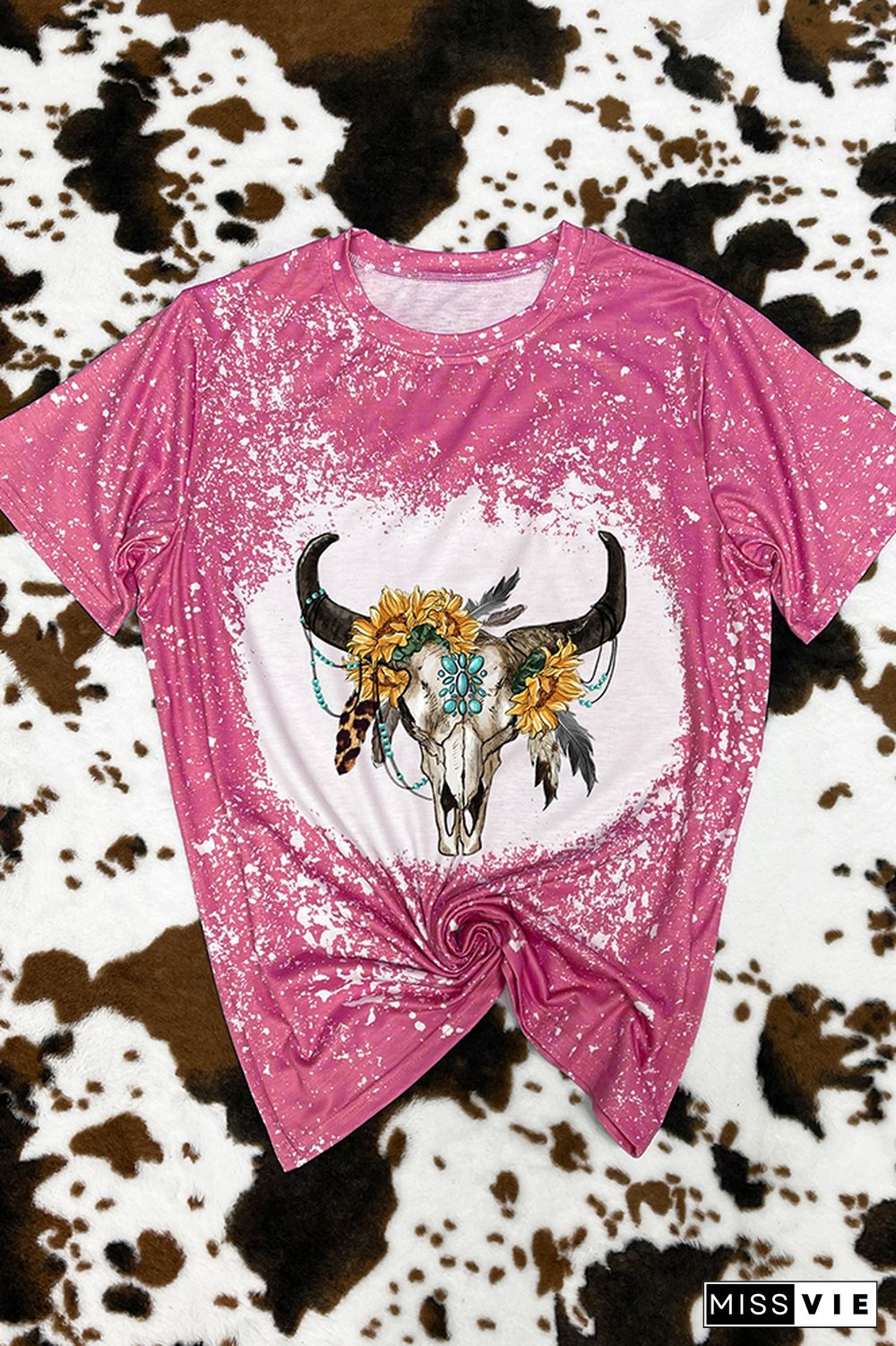 Sunflower Boho Bull Skull Graphic Tee Wholesale