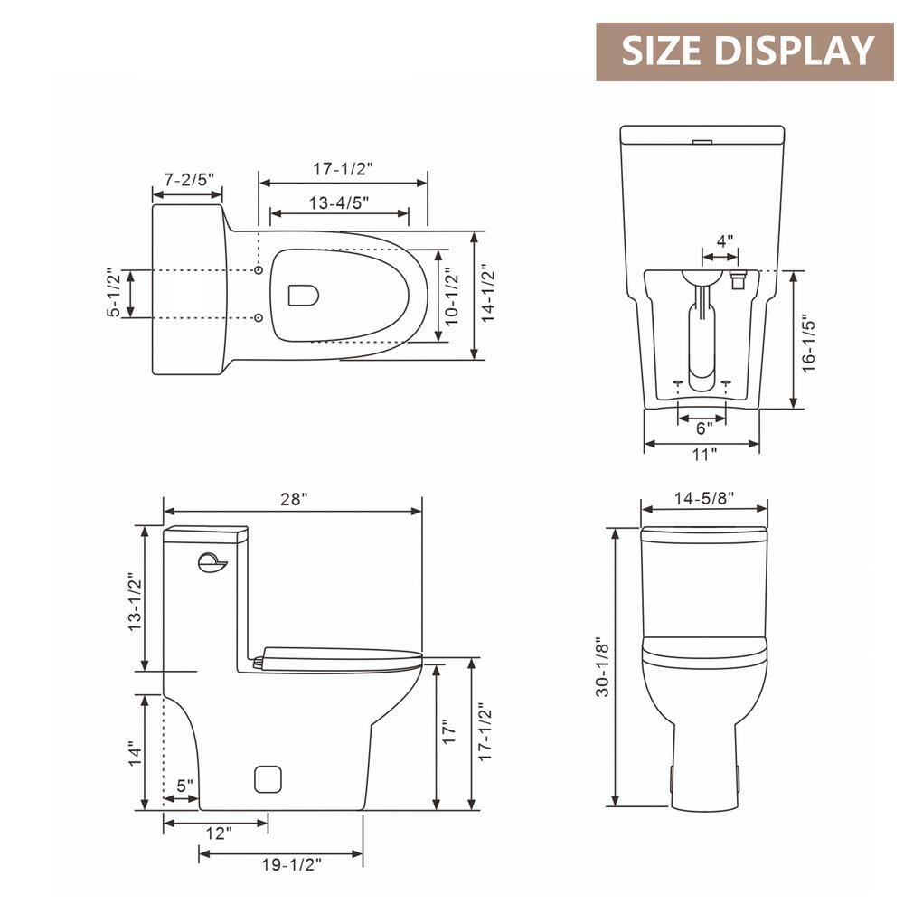 LORDEAR 12 in. Rough-In 1-piece 1.28 GPF Single Flush Elongated Toilet in White Soft Close Seat Included MT102CL4