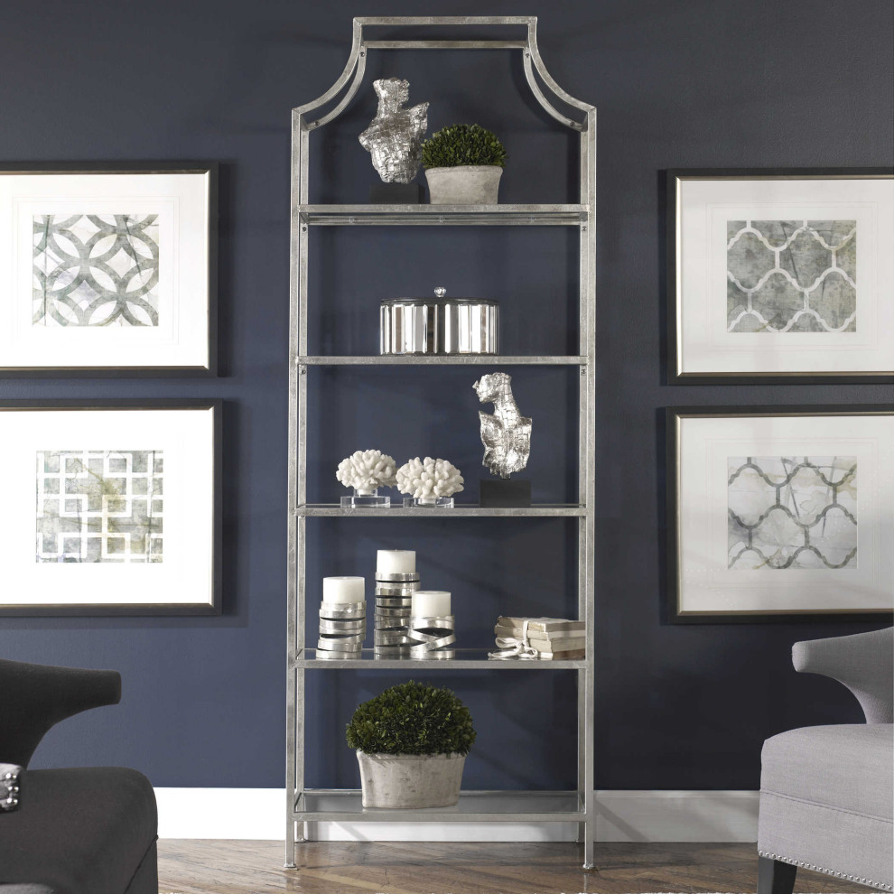 Minimalist Silver Arch Metal Etagere  Standing Book Shelf Modern Glass Shelves   Transitional   Bookcases   by My Swanky Home  Houzz